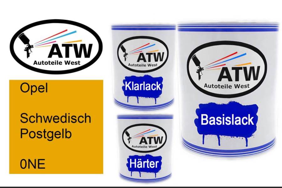 Opel, Schwedisch Postgelb, 0NE: 1L Lackdose + 1L Klarlack + 500ml Härter - Set, von ATW Autoteile West.